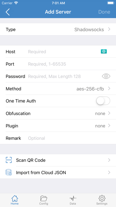 Shadowrocket 添加服务器界面截图