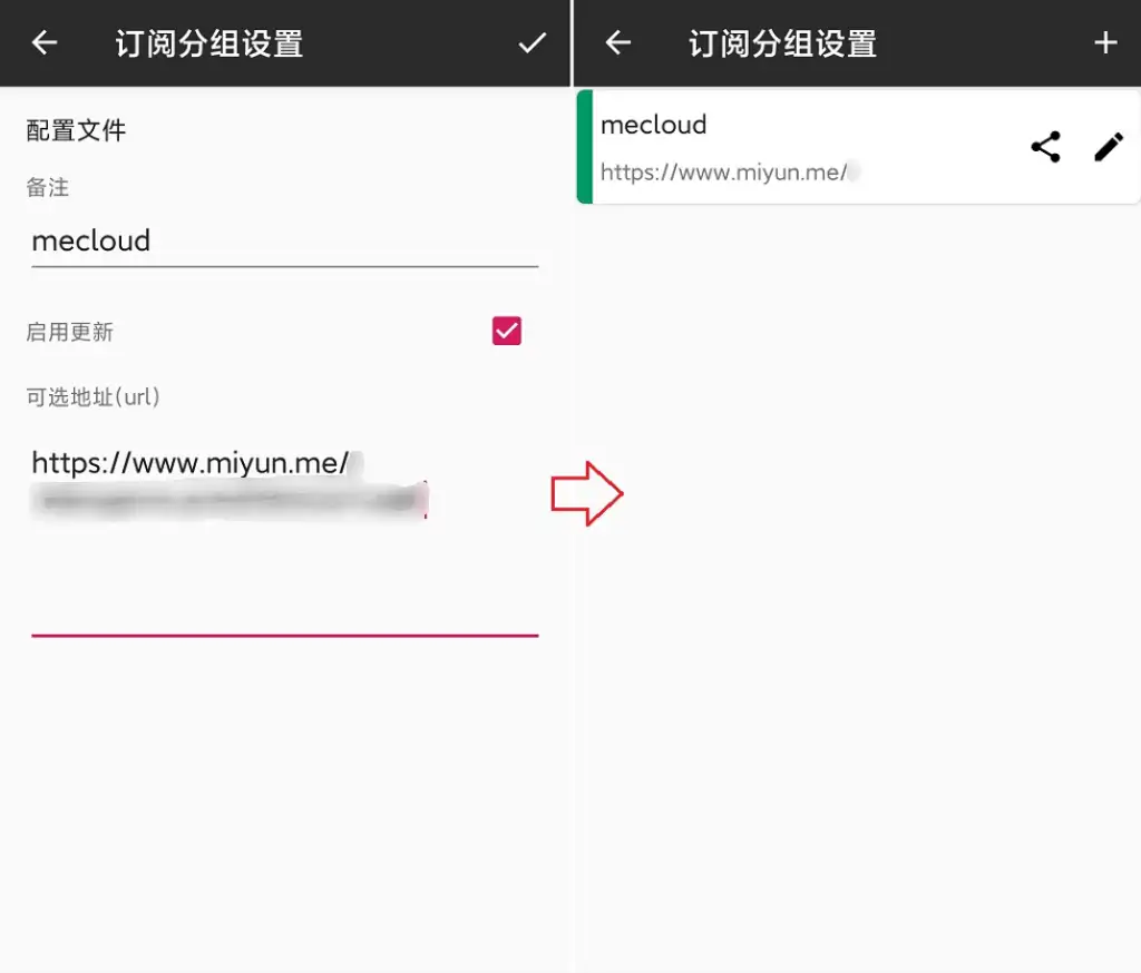 v2rayNG 订阅分组设置示例